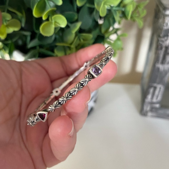 STEPHEN DWECK Diamonds Sterling SILVER purple Amethyet Etched BANGLE BRACELET - Picture 3 of 13